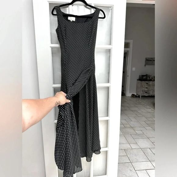 Vintage Cache Gold Label Rockabilly Pinup Ruffle Polka Dot Midi Dress Size 4 S - Picture 2 of 12